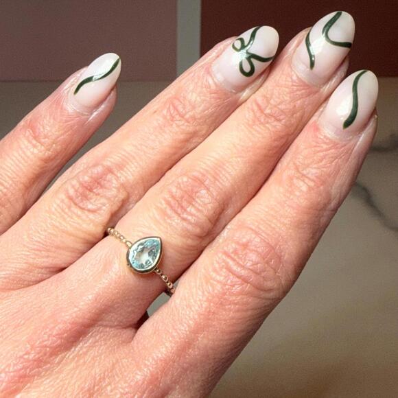 Blue Topaz Sterling Silver Dainty Tear-Shaped Ring: Size 7 - Picture 5 of 9